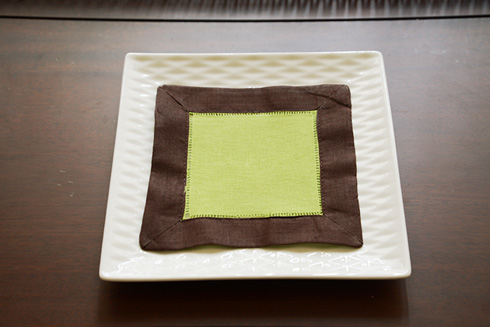 Multi Colored Hemsttich Cocktail Napkin.Bright Green & Chocolate
